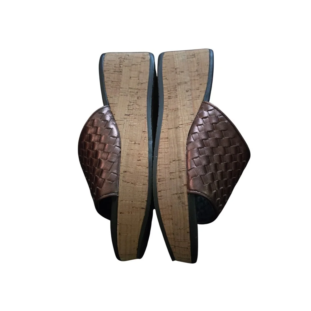 Donald J Pliner‎ Womens Bronze Metallic Woven Leather Cork Wedge Sandals sz8